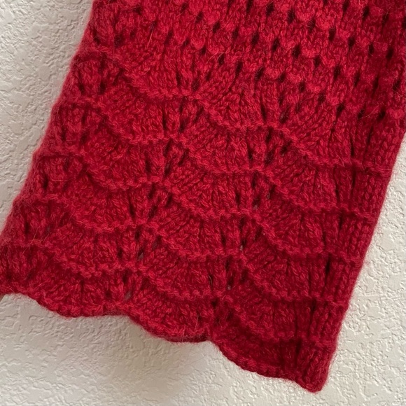 Anthropologie Sparrow Red Wool Blend Angora Crochet Knit Cardigan Sweater Size S - Picture 9 of 13